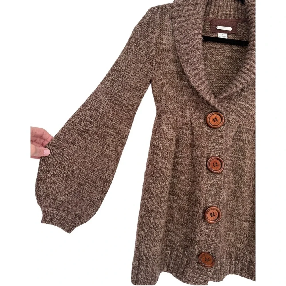 PANDEMONIUM Brown Wool Blend Shawl Collar Button Front Cardigan Sweater Sz Small